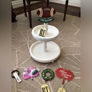 Round Top Collection two tiered tray with changeable toppers